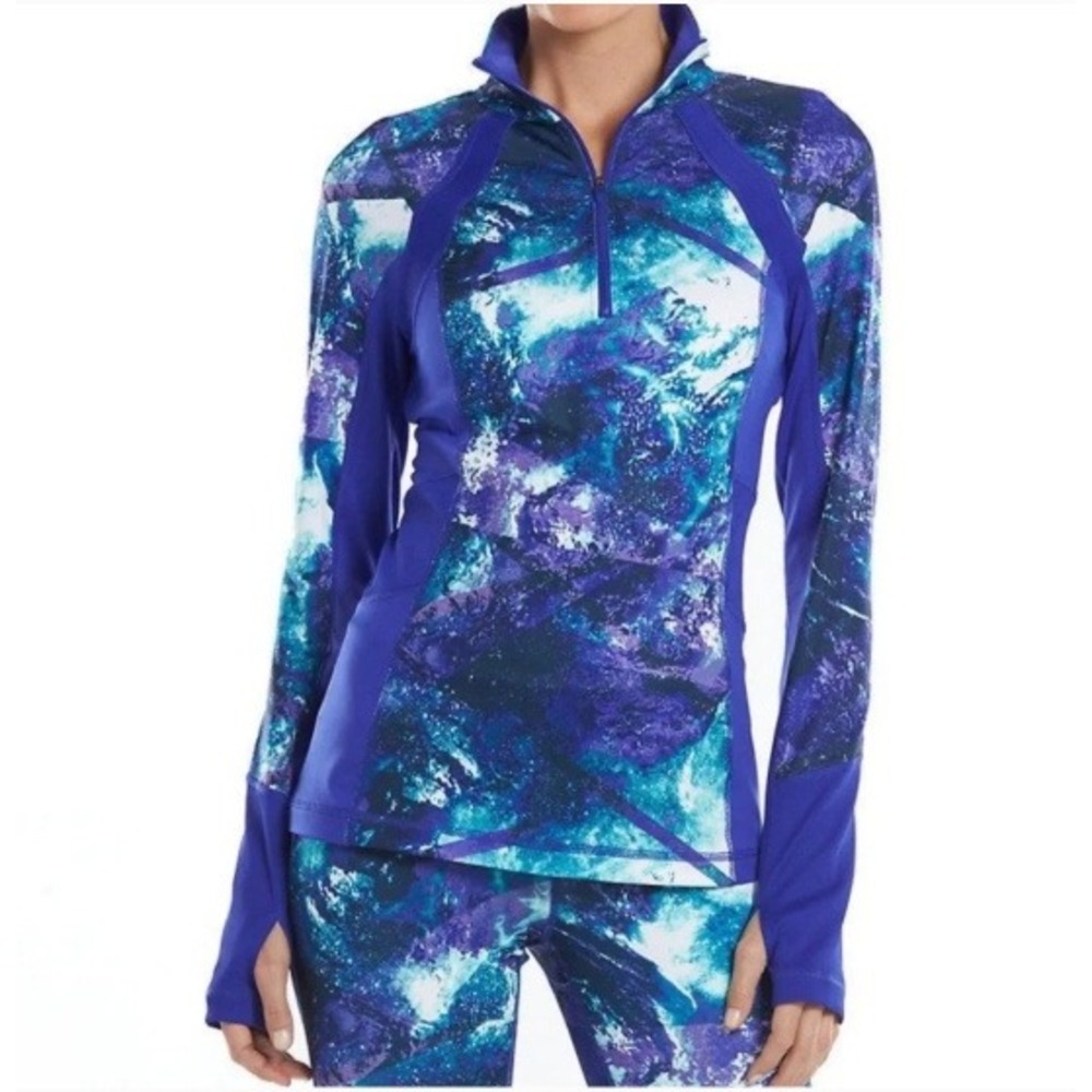 Tek Gear DryTek Womens Small Blue Purple Galaxy Print Quarter Zip Pullover Top